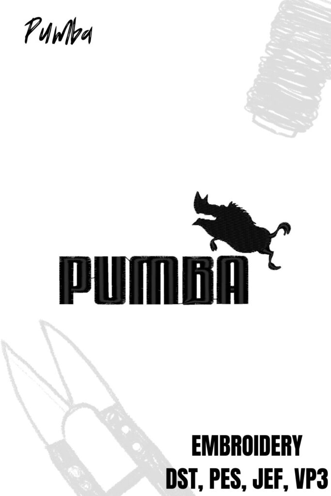 Pumba With Puma Font Lion King Design For Embroidery Machine