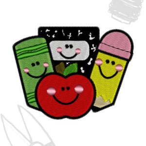 School Supplies Crayon, pencil, notebook, apple design embroidery machine digital file