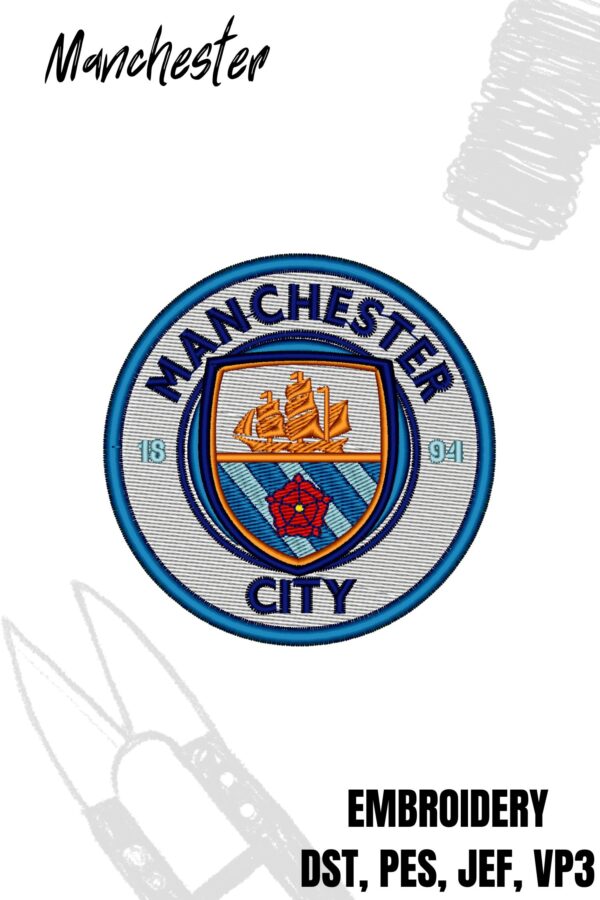 Manchester City Europe football league logo design for embroidery machine