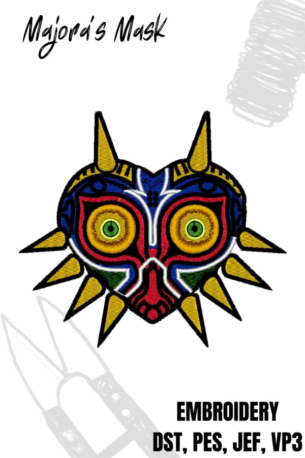 Majora's Mask from Zelda logo digital design for embroidery machine DST, PES, Vp3, JEF