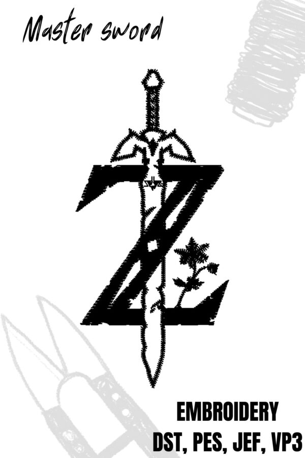 Zelda master sword and logo design for embroidery machine DST, PES, Vp3, JEF