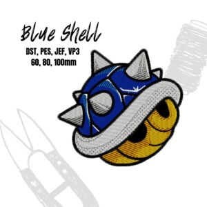 Blue Shell Mario Kart prize design for embroidery machine DST, PES, Vp3, JEF