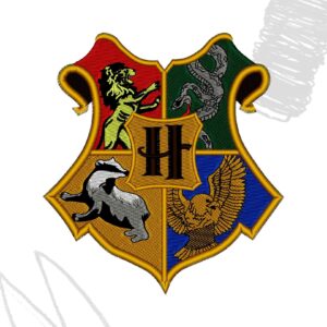 Hogwarts Emblem Logo Harry Potter Movie 4 houses Gryffindor, Hufflepuff, Ravenclaw, and Slytherin design for embroidery machine