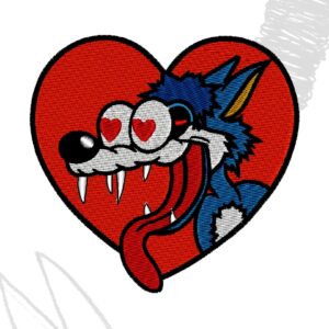Coyote drooling love wolf meme cartoon, design for embroidery machine