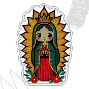 Virgin Mary Chibi embroidery machine digital file. Virgen Maria
